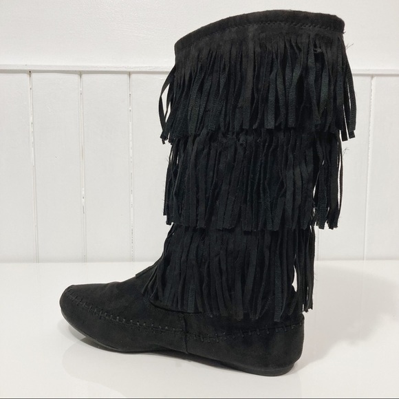 Arizona Jeans Black Suede Tiva Fringe Boots Sise 9M - Picture 3 of 14